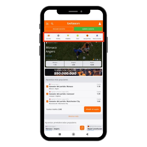 Escoge el deporte desde la Betsson App