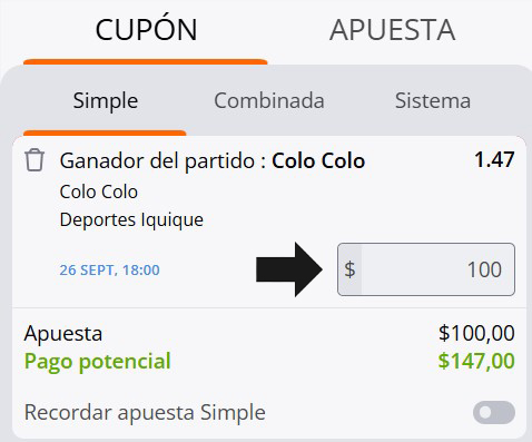 Ingresa el monto y completa la apuestas